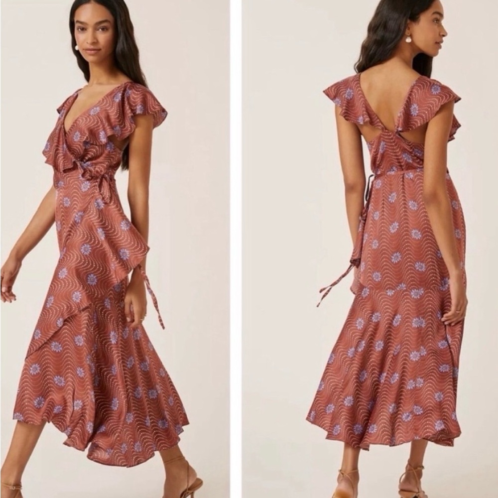 Anthropologie Asymmetrical Dress in Rust and Blue